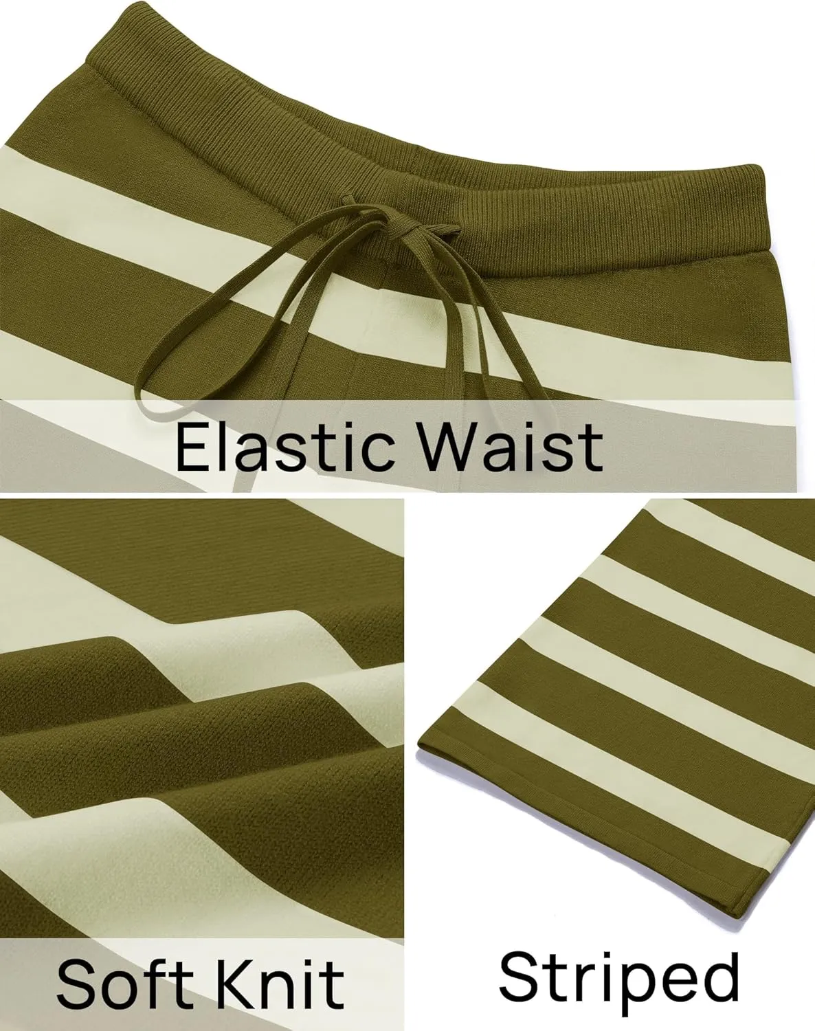 ZESICA Womens Casual Striped Wide Leg Pants Elastic Waist Drawstring Knit Loose Soft Pajama Lounge Pants Fall Clothes